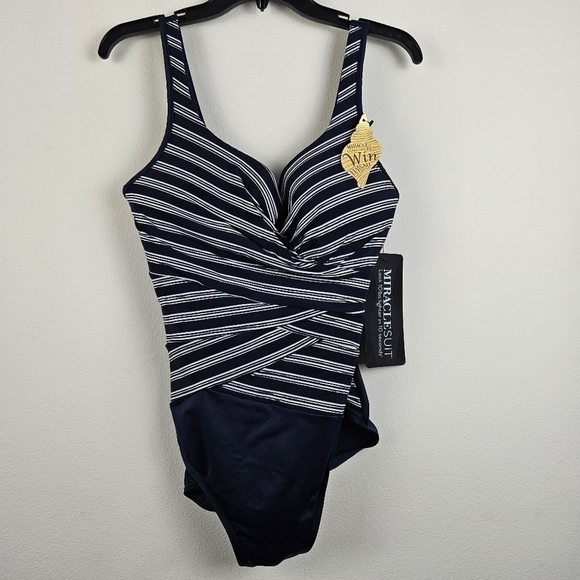 Miraclesuit Blue and White One Piece Swimwear with Nautical Stripes - Picture 3 of 10